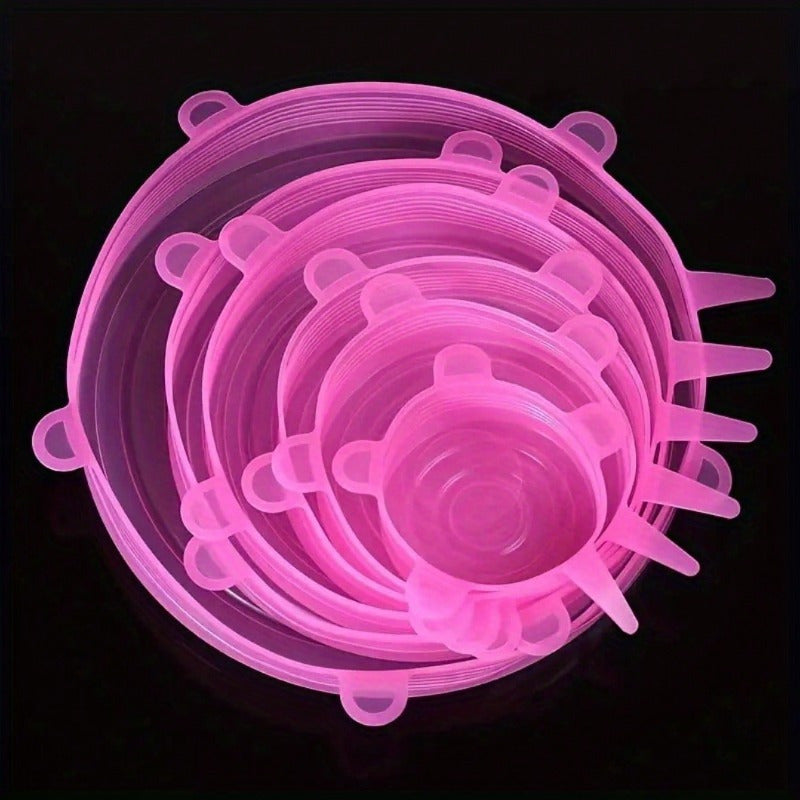 6 ta silikon cho'ziladigan qopqoq to'plami - idishlar va plastinkalar uchun mustahkam, toksik bo'lmagan qopqoq, uy va tijorat oshxonalariga ideal.