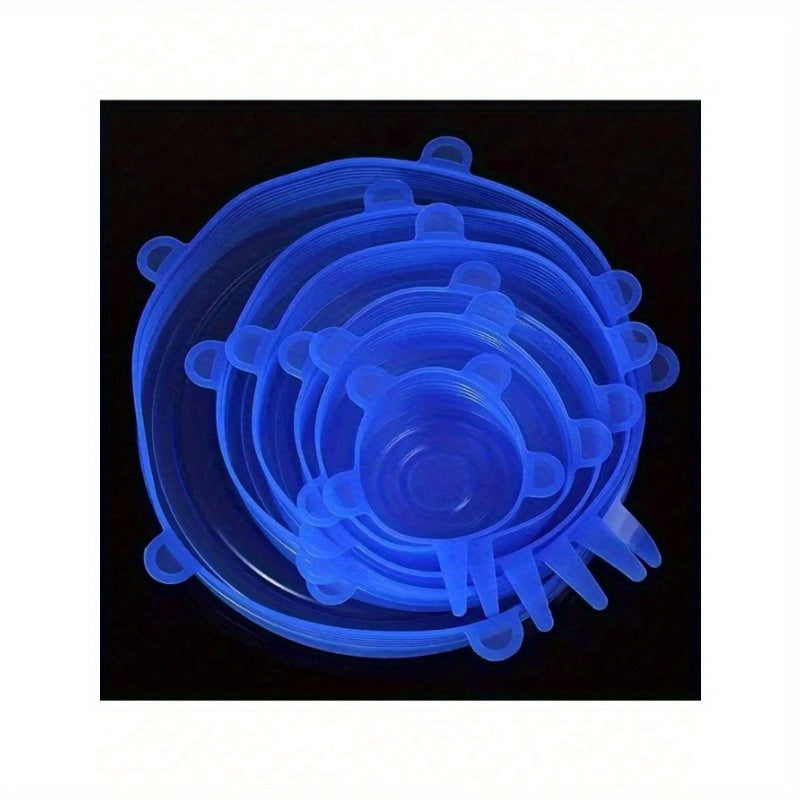 6 ta silikon cho'ziladigan qopqoq to'plami - idishlar va plastinkalar uchun mustahkam, toksik bo'lmagan qopqoq, uy va tijorat oshxonalariga ideal.