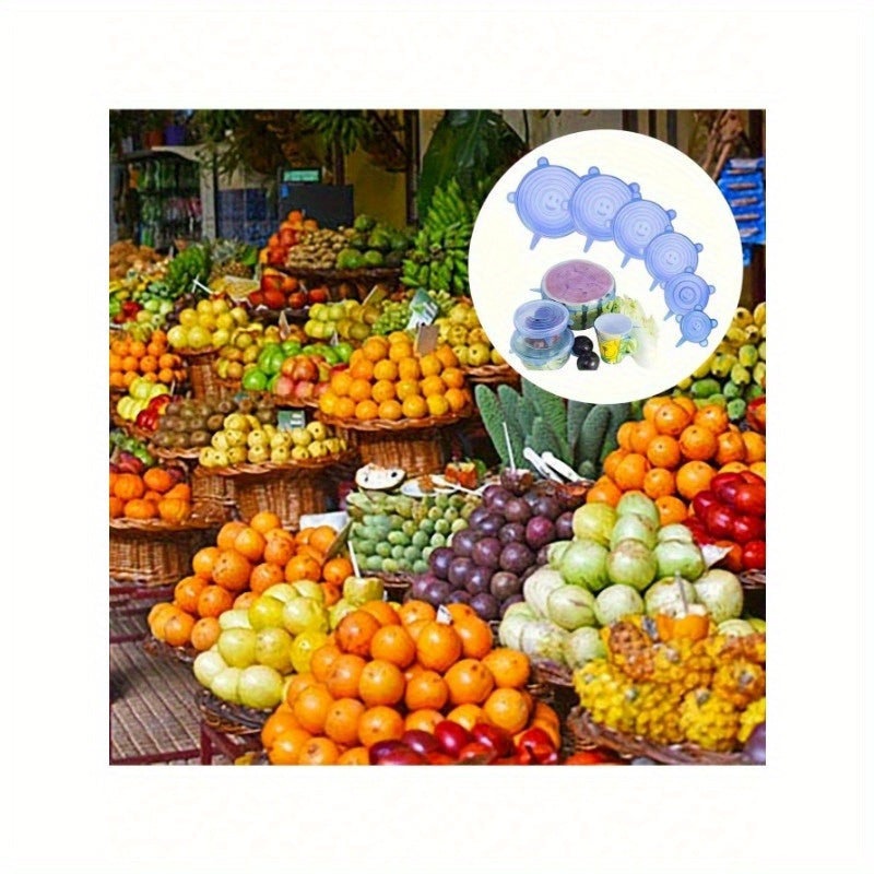 6 ta silikon cho'ziladigan qopqoq to'plami - idishlar va plastinkalar uchun mustahkam, toksik bo'lmagan qopqoq, uy va tijorat oshxonalariga ideal.