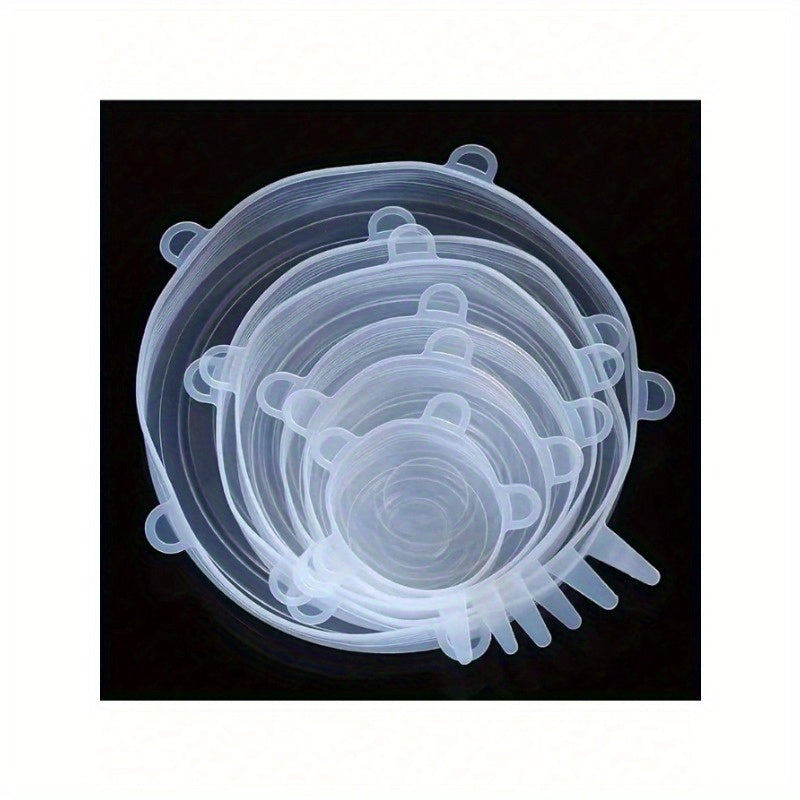 6 ta silikon cho'ziladigan qopqoq to'plami - idishlar va plastinkalar uchun mustahkam, toksik bo'lmagan qopqoq, uy va tijorat oshxonalariga ideal.