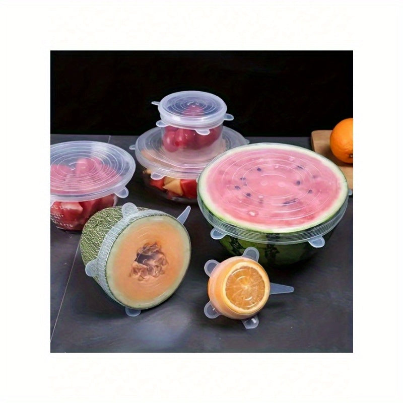 6 ta silikon cho'ziladigan qopqoq to'plami - idishlar va plastinkalar uchun mustahkam, toksik bo'lmagan qopqoq, uy va tijorat oshxonalariga ideal.