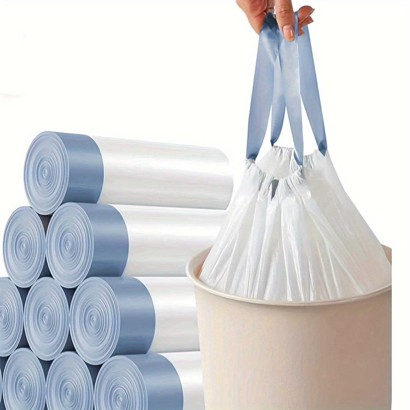 5 Rolls of 75 Count Drawstring Trash Bags for Household Office School Odor Sealing Polyethylene