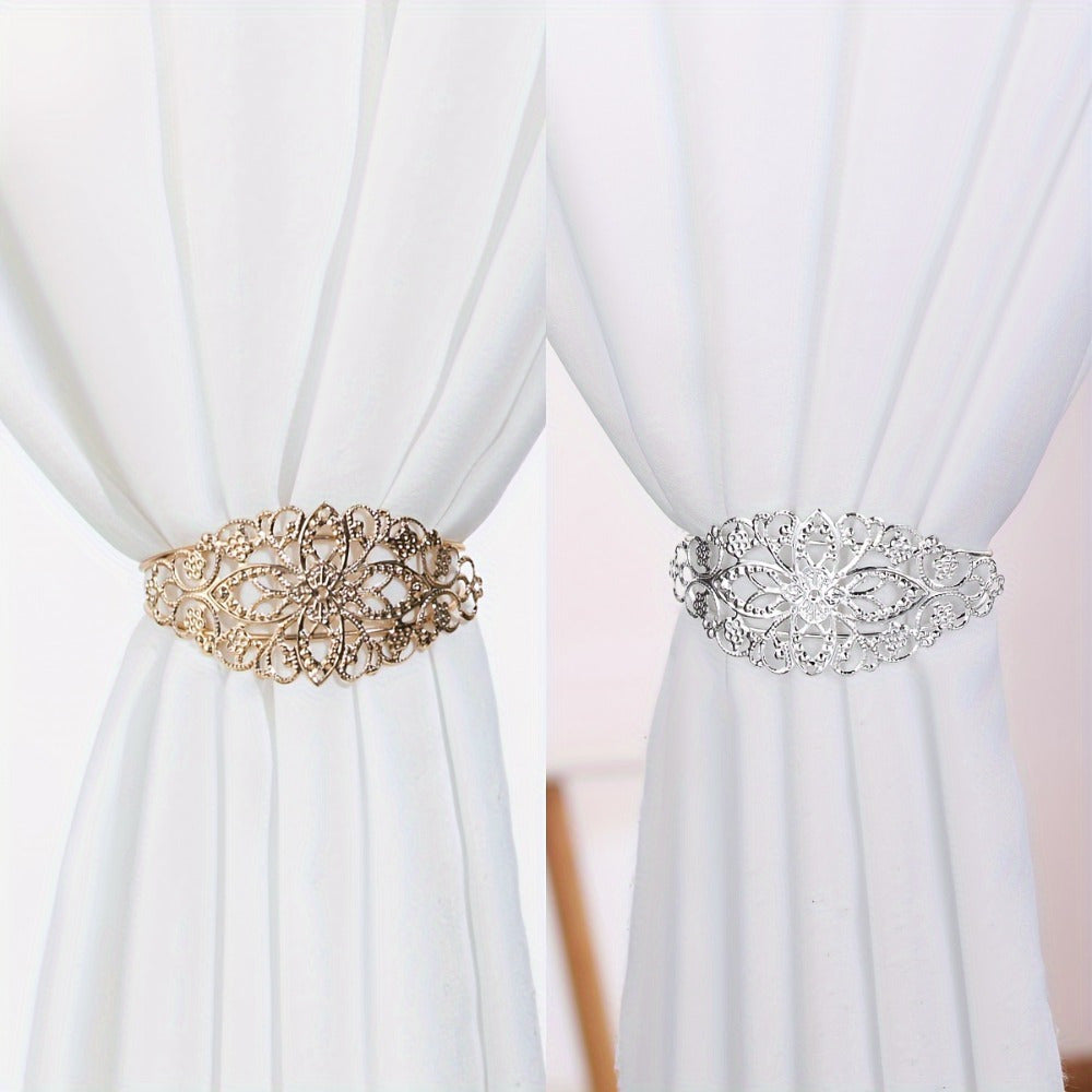 Floral Metal Cafe Curtain Rings 1-Piece Decorative Tiebacks for Windows