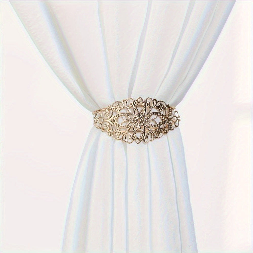 Floral Metal Cafe Curtain Rings 1-Piece Decorative Tiebacks for Windows