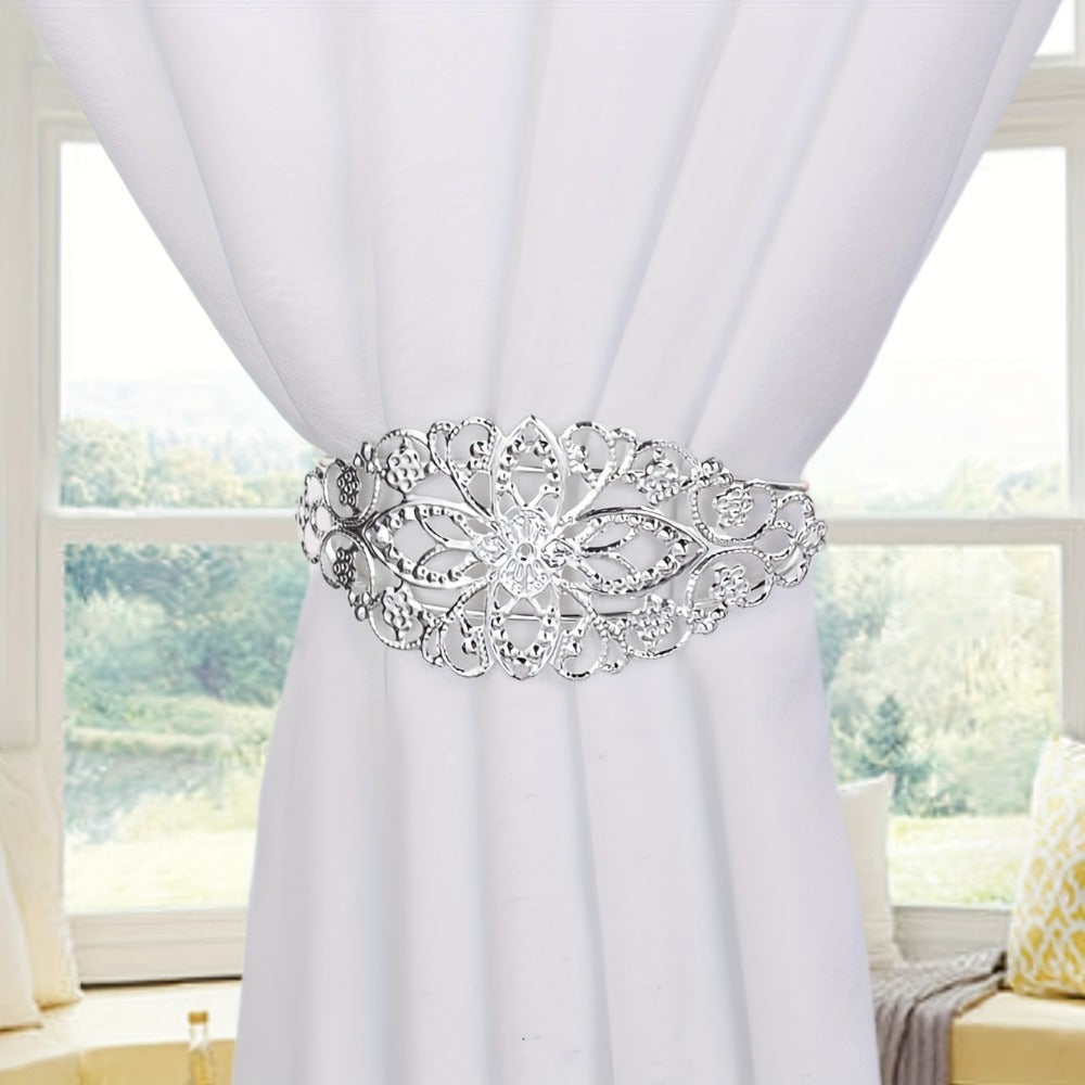Floral Metal Cafe Curtain Rings 1-Piece Decorative Tiebacks for Windows
