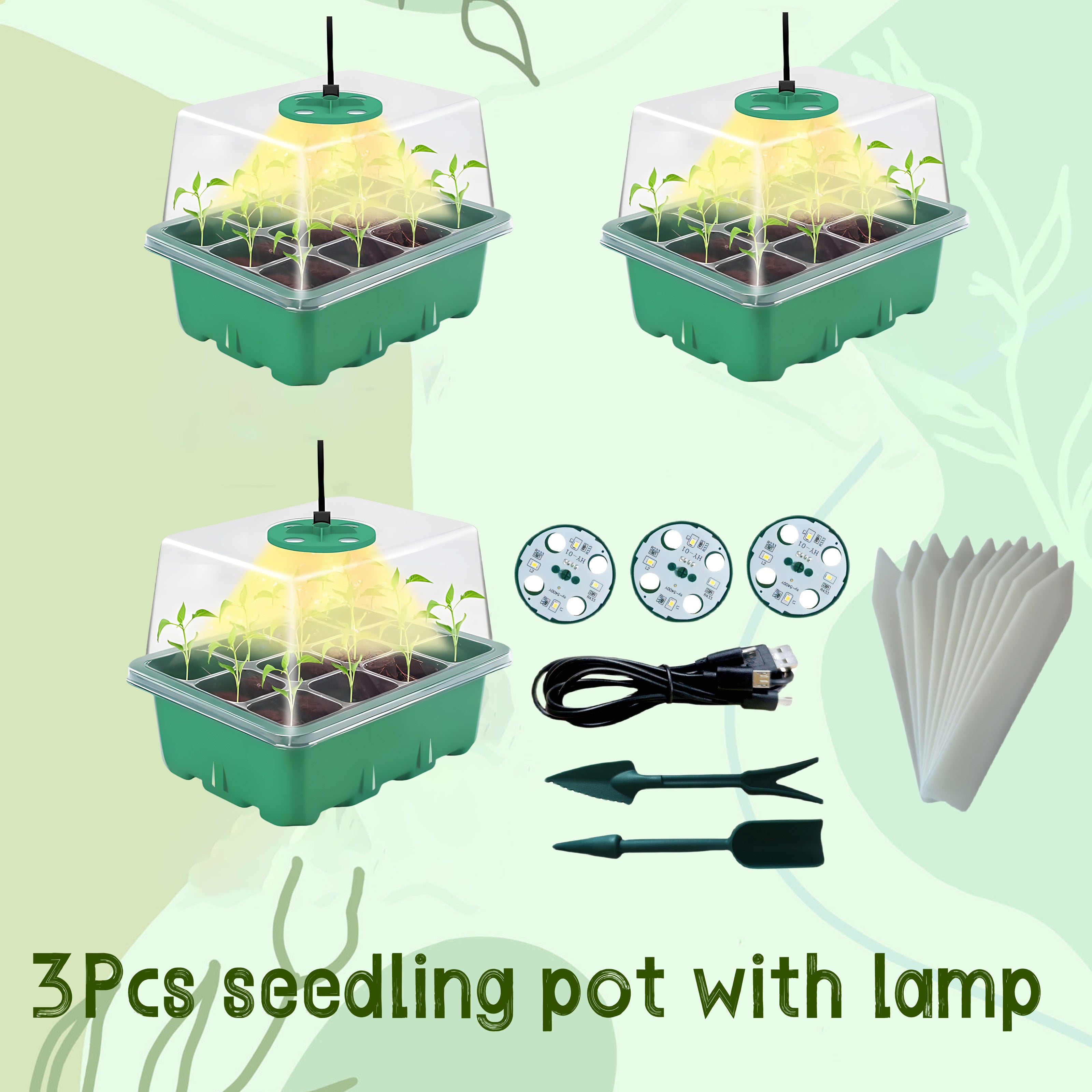 Rustic Seed Starter Kit with Adjustable Humidity USB Grow Light 12-Cell Propagator