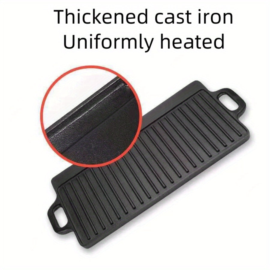 Katta to'rtburchakli yopishqoq bo'lmagan quyma temir idishlar, tutqichlari bilan, qaytariladigan oldindan tayyorlangan gril va qovurish kombinatsiyasi bilan, pishirish va pishirish uchun mukammal.