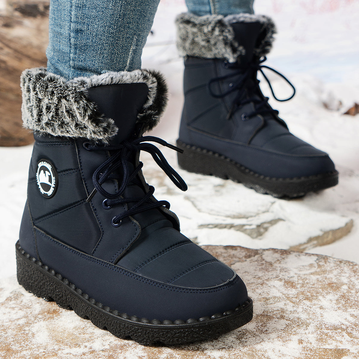 Женские зимние утеплённые ботинки на щиколотке с противоскользящей подошвой из PU, бордовый красный