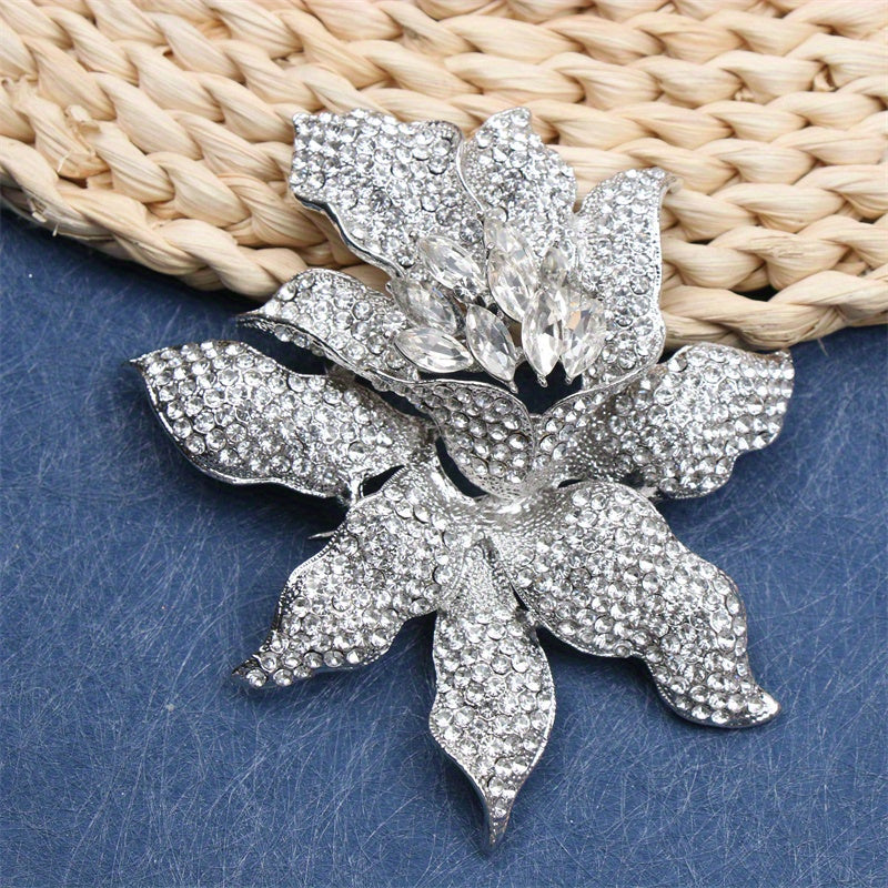 Elegant Rhinestone Flower Brooch for Women Irregular Shape Jewelry Accessories