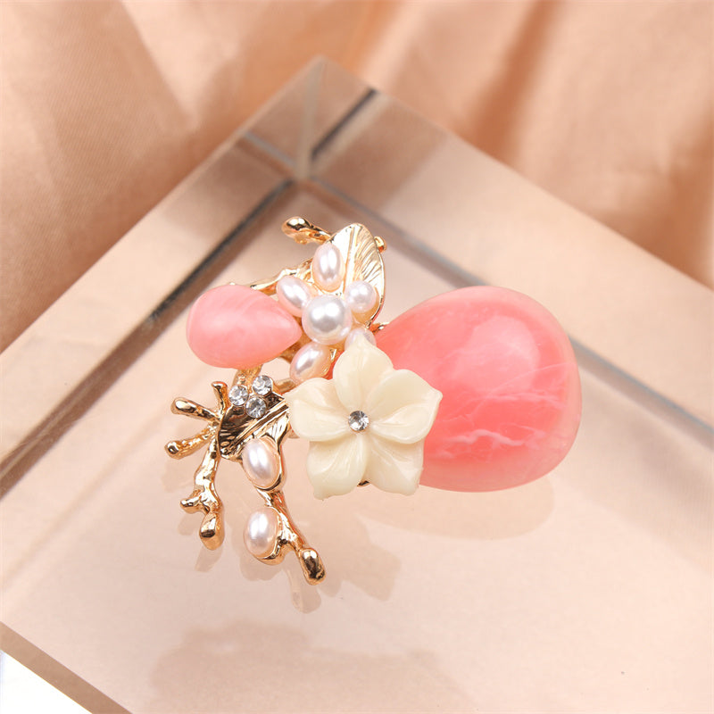Flower Brooch with Rhinestones, Unique Shape, Stylish Accessory for Clothes and Purses