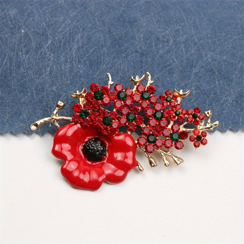 Rhinestone Flower Brooch Pin Irregular Red Green Festive Jewelry for Women