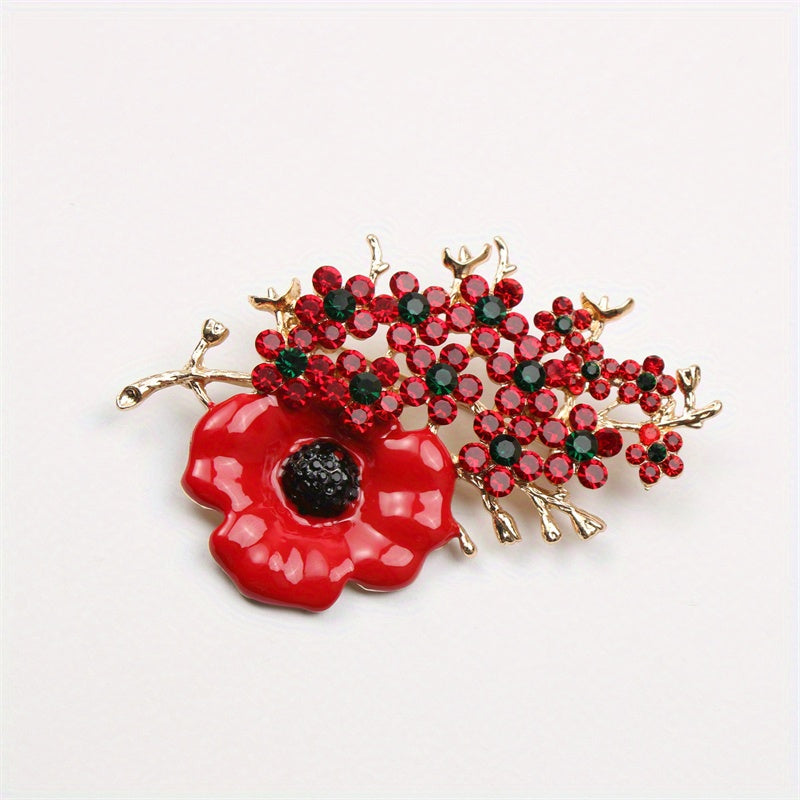 Rhinestone Flower Brooch Pin Irregular Red Green Festive Jewelry for Women