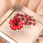 Rhinestone Flower Brooch Pin Irregular Red Green Festive Jewelry for Women