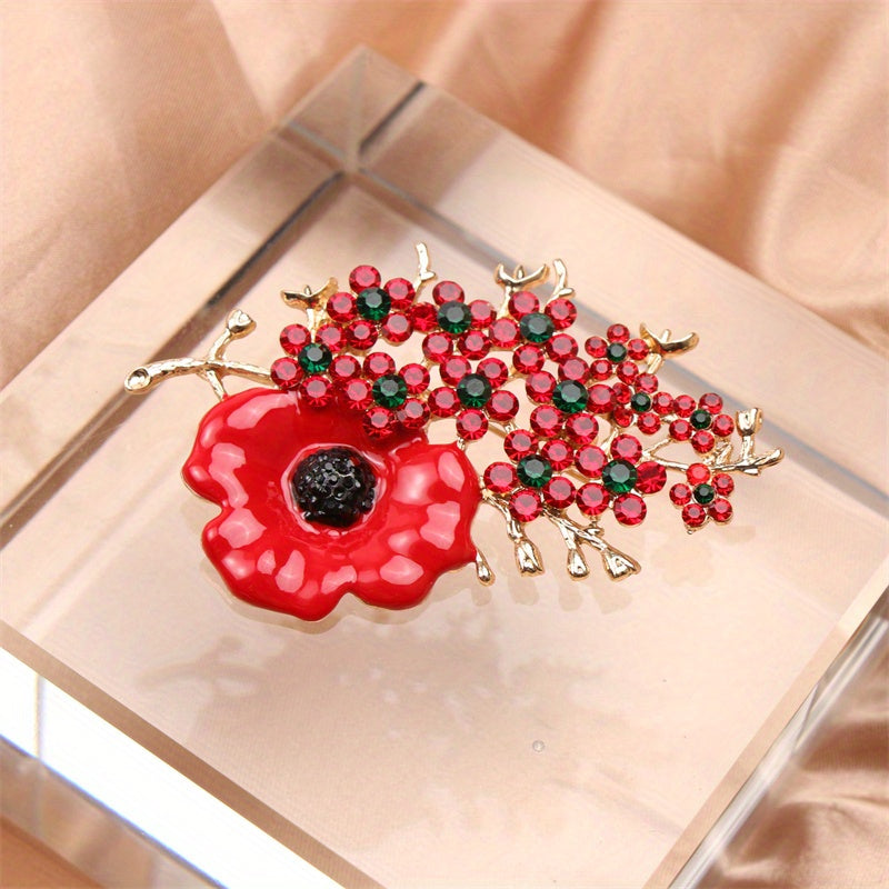 Rhinestone Flower Brooch Pin Irregular Red Green Festive Jewelry for Women
