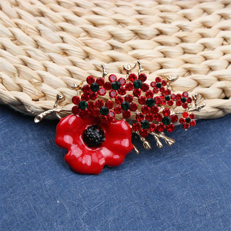 Rhinestone Flower Brooch Pin Irregular Red Green Festive Jewelry for Women