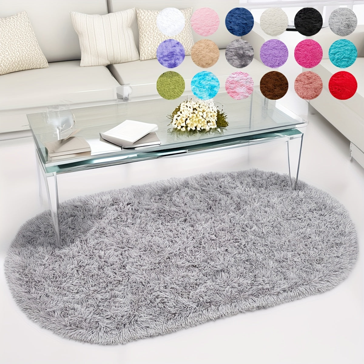 Plush Oval Area Rug Soft Tie-Dye Gradient Thick Skin-Friendly Sponge Durable Home Decor