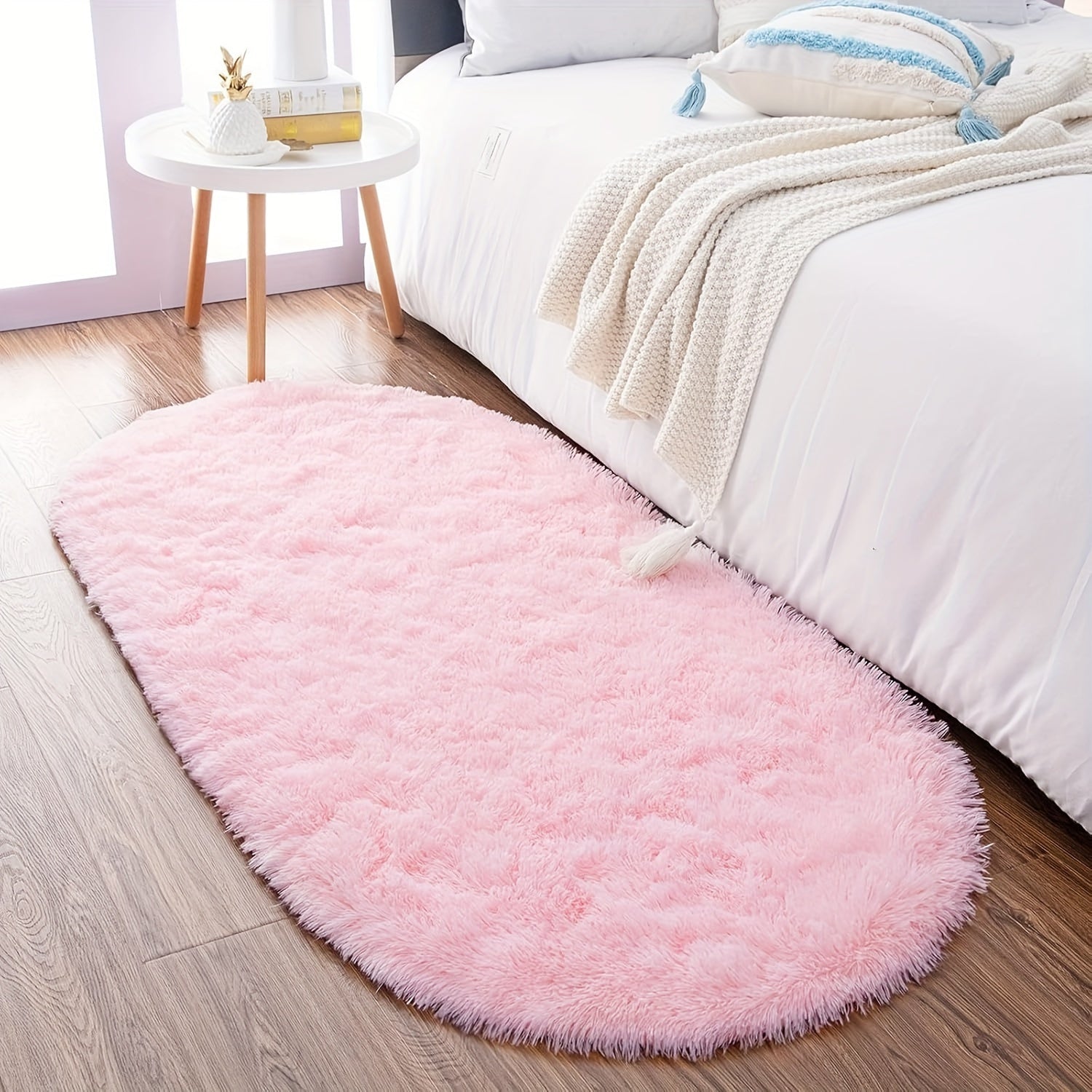 Plush Oval Area Rug Soft Tie-Dye Gradient Thick Skin-Friendly Sponge Durable Home Decor