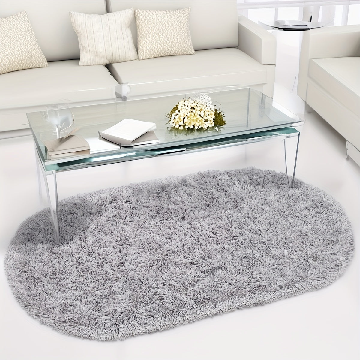 Plush Oval Area Rug Soft Tie-Dye Gradient Thick Skin-Friendly Sponge Durable Home Decor