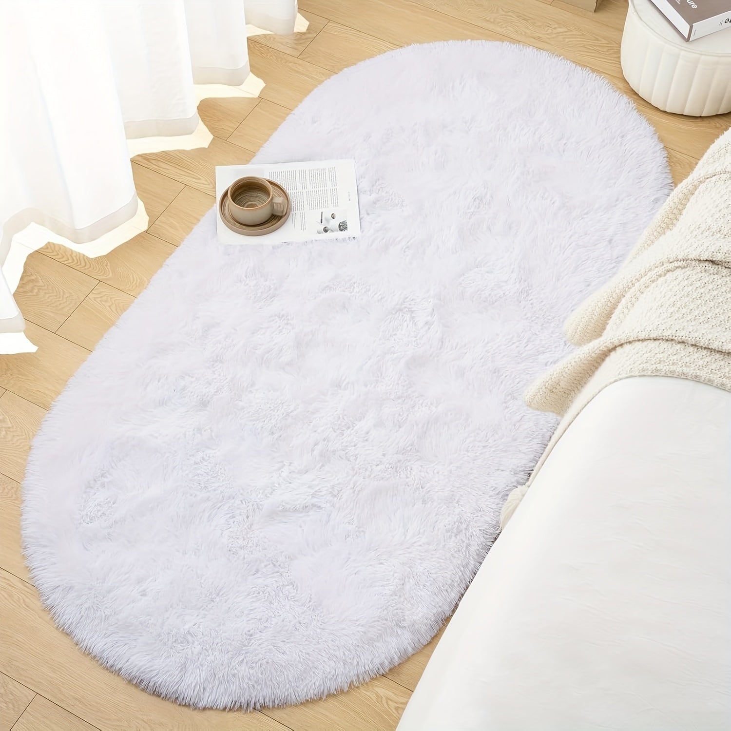 Plush Oval Area Rug Soft Tie-Dye Gradient Thick Skin-Friendly Sponge Durable Home Decor