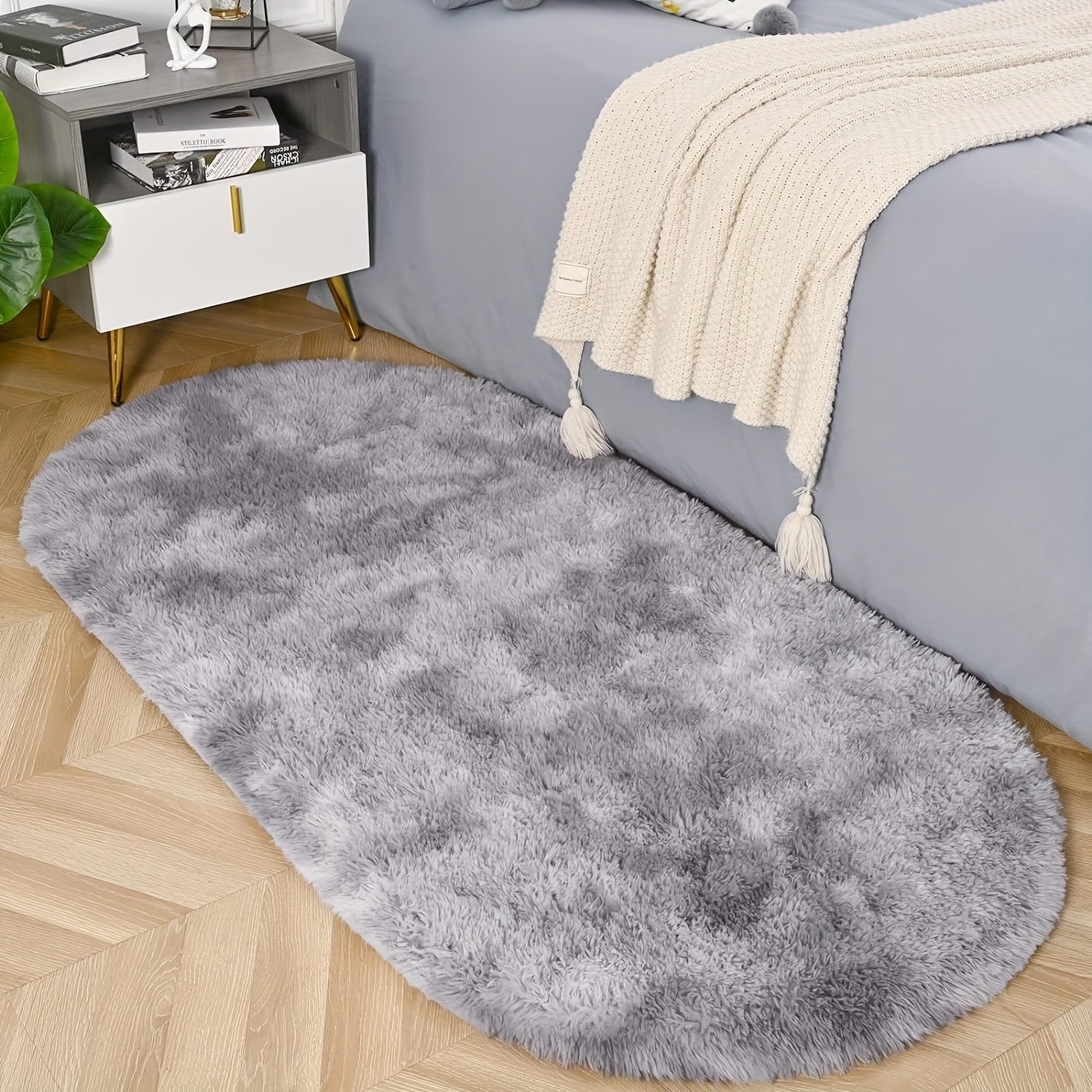 Plush Oval Area Rug Soft Tie-Dye Gradient Thick Skin-Friendly Sponge Durable Home Decor