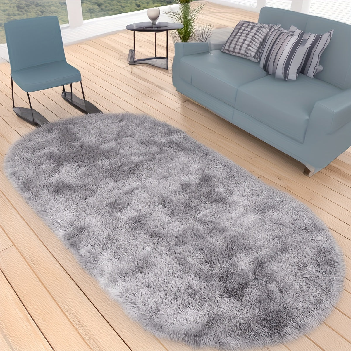 Plush Oval Area Rug Soft Tie-Dye Gradient Thick Skin-Friendly Sponge Durable Home Decor