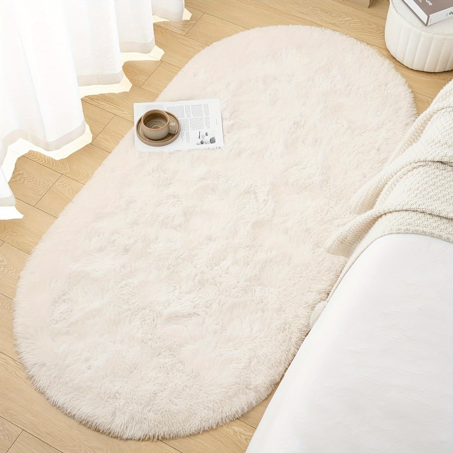 Plush Oval Area Rug Soft Tie-Dye Gradient Thick Skin-Friendly Sponge Durable Home Decor