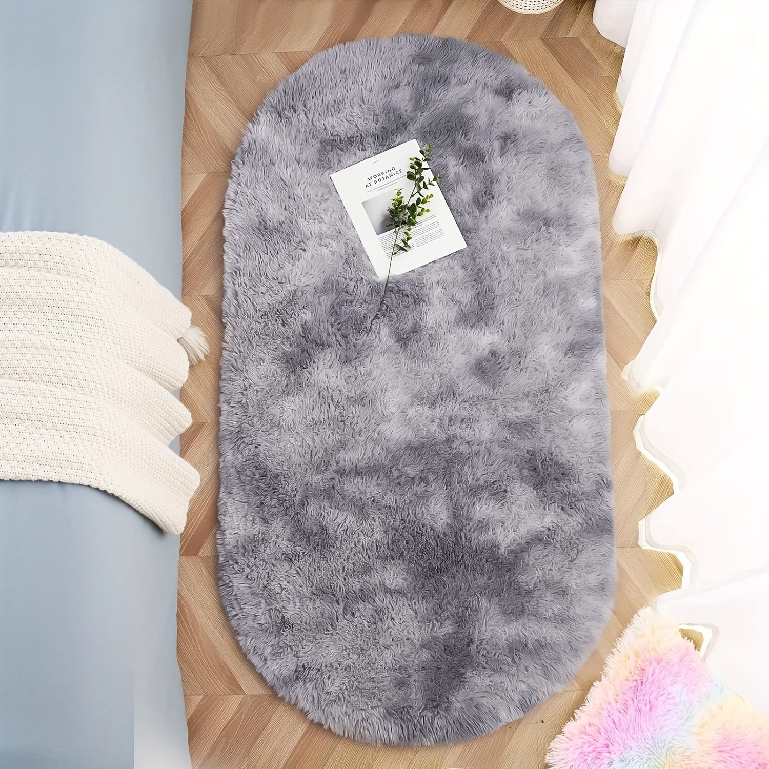 Plush Oval Area Rug Soft Tie-Dye Gradient Thick Skin-Friendly Sponge Durable Home Decor