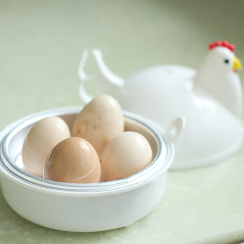 Egg Cooker and Steamer in the Shape of a Cute Chicken for Microwave, 4 Eggs Capacity