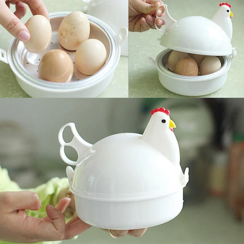 Egg Cooker and Steamer in the Shape of a Cute Chicken for Microwave, 4 Eggs Capacity