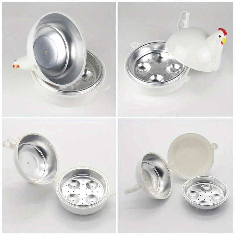 Egg Cooker and Steamer in the Shape of a Cute Chicken for Microwave, 4 Eggs Capacity