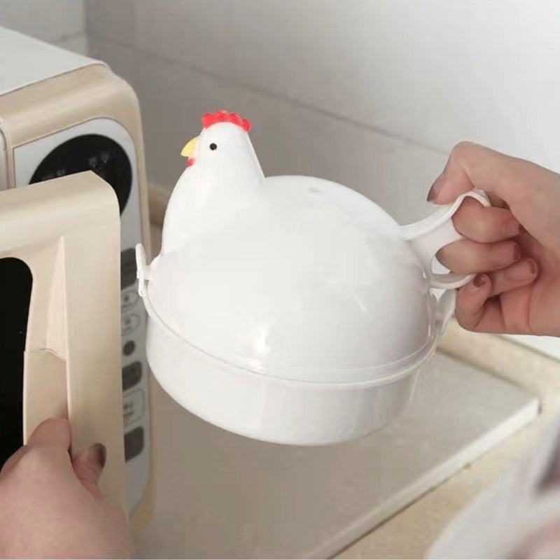 Egg Cooker and Steamer in the Shape of a Cute Chicken for Microwave, 4 Eggs Capacity