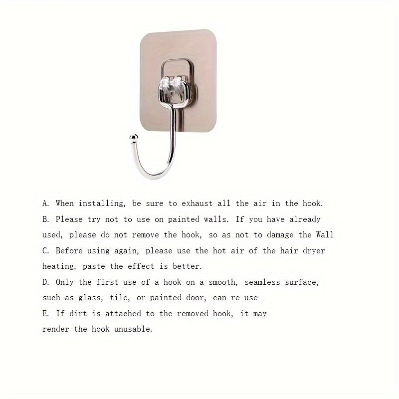 Transparent Reusable Adhesive Wall Hooks Waterproof Oilproof for Bathroom Kitchen Office 5/10 Pack
