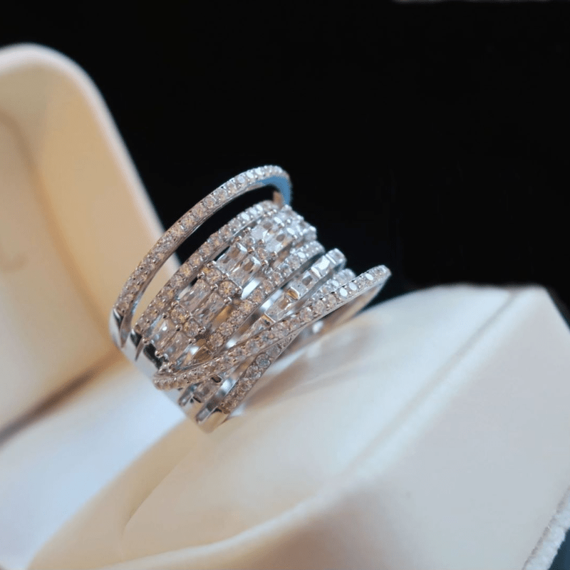 Multi-Layer Copper Ring with Synthetic Diamonds for Weddings and Parties