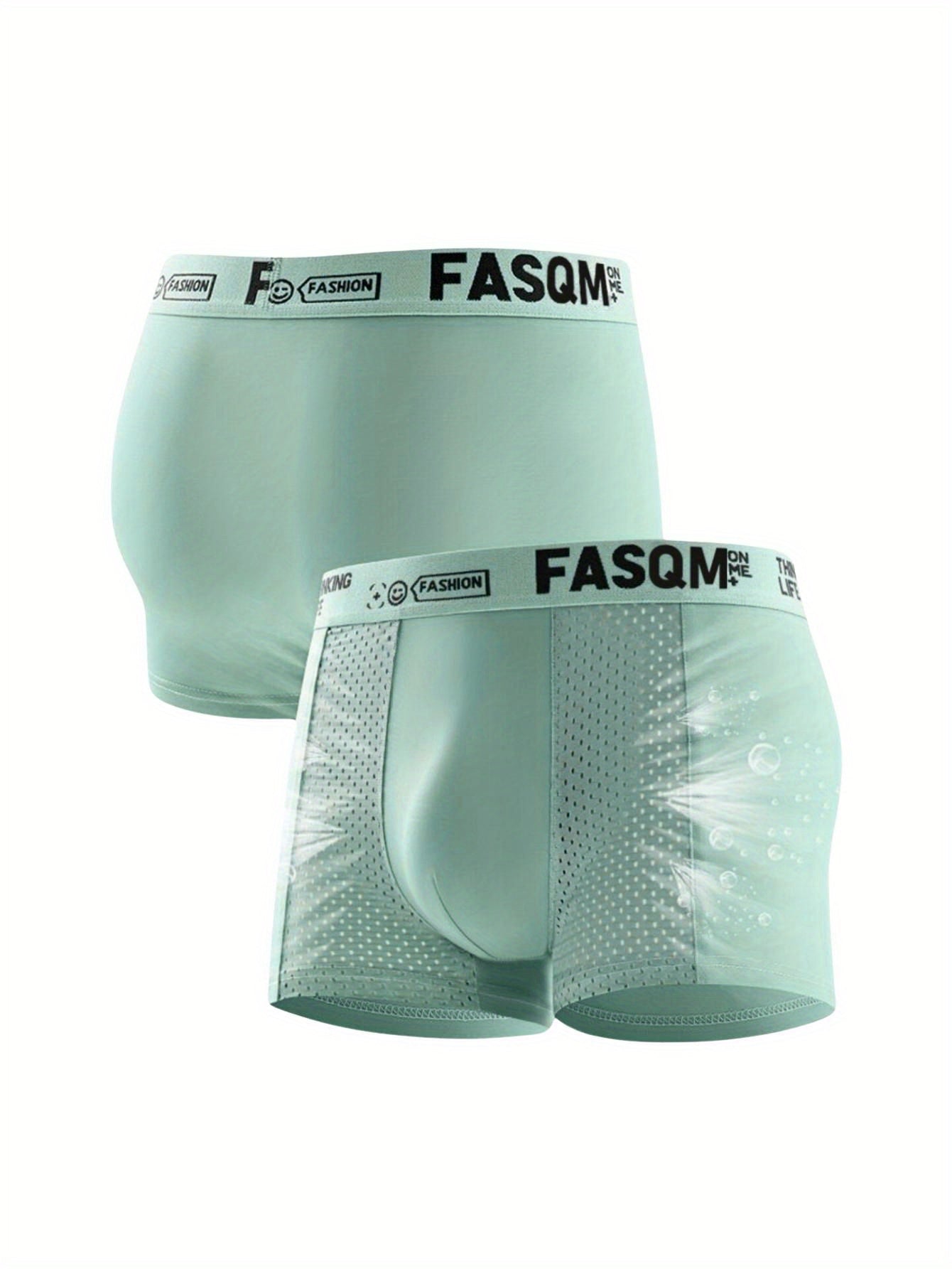 Men's Breathable Mesh Patch Boxer Briefs in Solid Colors with Contrast Waistband and Letter Print