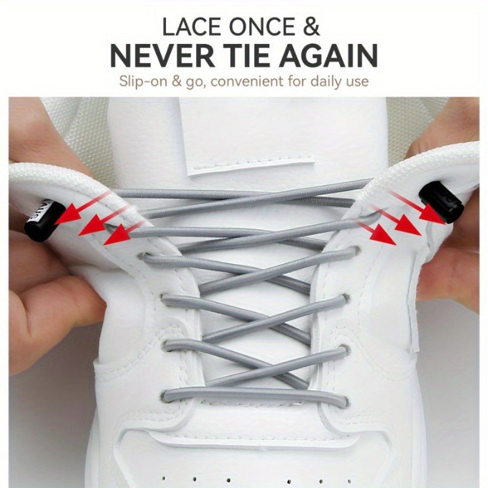 Unisex Elastic Flat Round Rope Shoelaces with Fixed Buckle