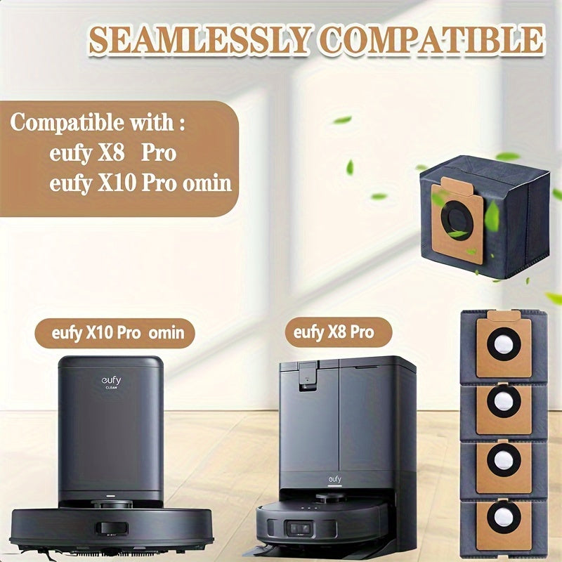 "Vakuum tozalagich aksessuarlari - Eufy X8, X8 Pro, X10 Pro Omni bilan mos keladigan 12 ta tikuvsiz chang sumkasi - Katta sig'im, oqmas, foydalanish uchun qulay"