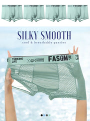 Men's Breathable Mesh Patch Boxer Briefs in Solid Colors with Contrast Waistband and Letter Print