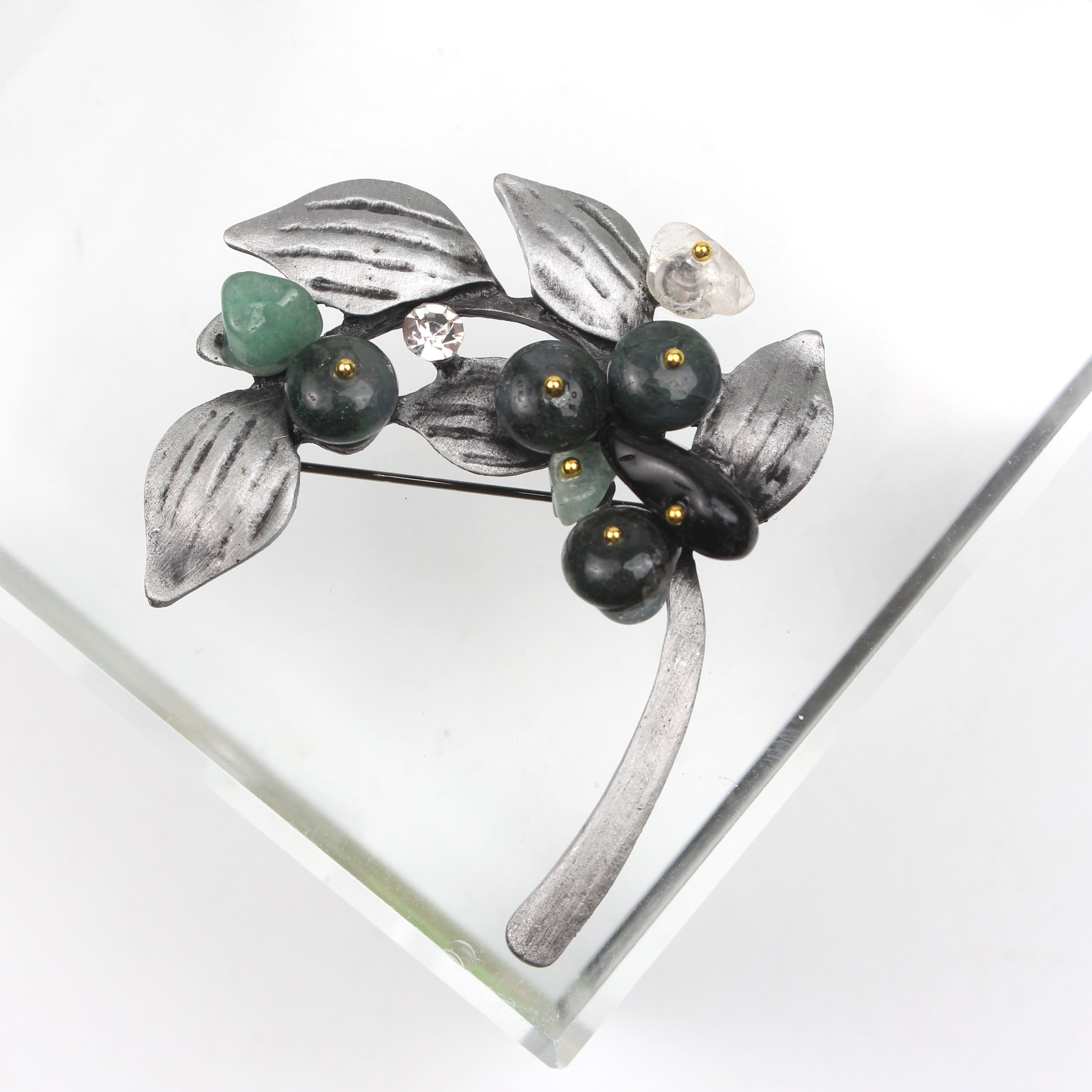 Enamel Leaf Brooch Silver Tone Elegant Plant Design Gift for Women