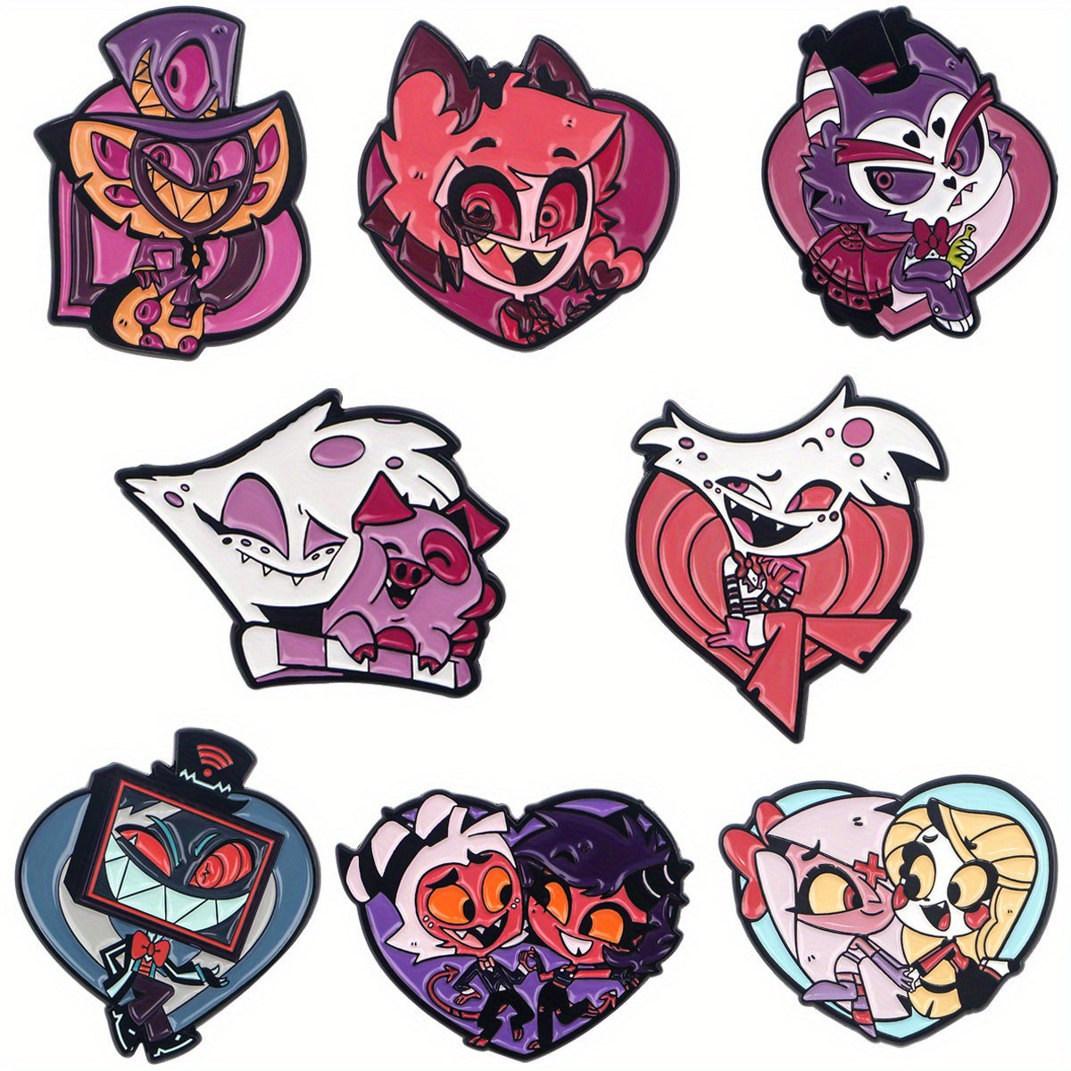 8-Piece Enamel Pin Set Cartoon Character Brooches for Backpacks Clothes and Accessories