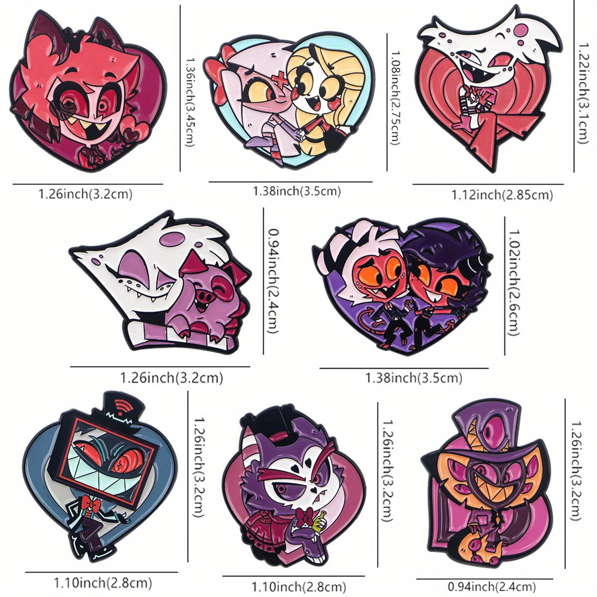 8-Piece Enamel Pin Set Cartoon Character Brooches for Backpacks Clothes and Accessories