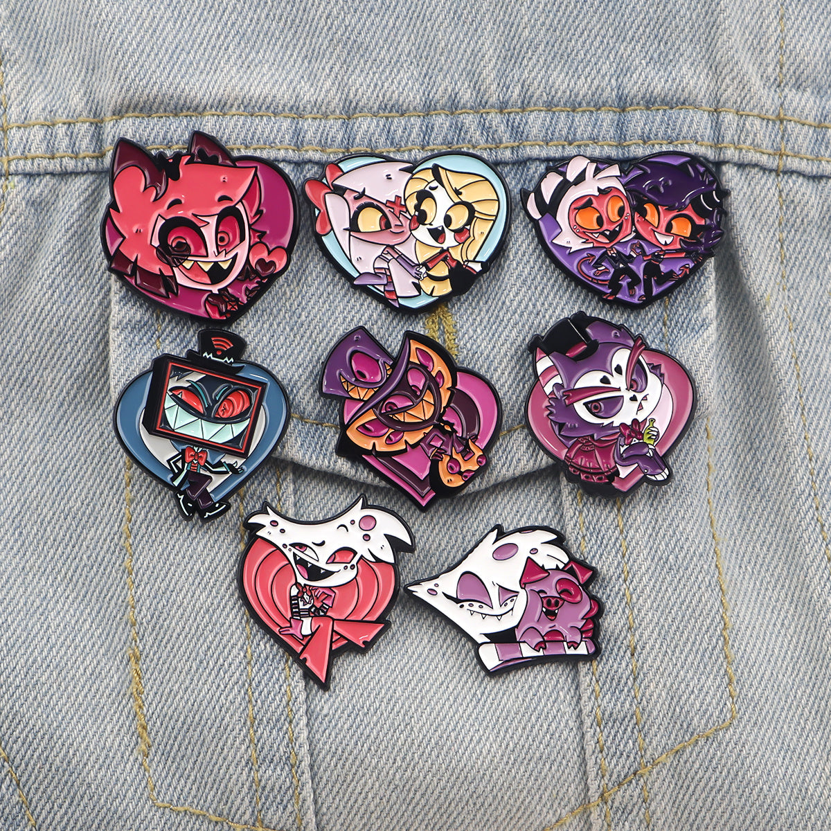 8-Piece Enamel Pin Set Cartoon Character Brooches for Backpacks Clothes and Accessories