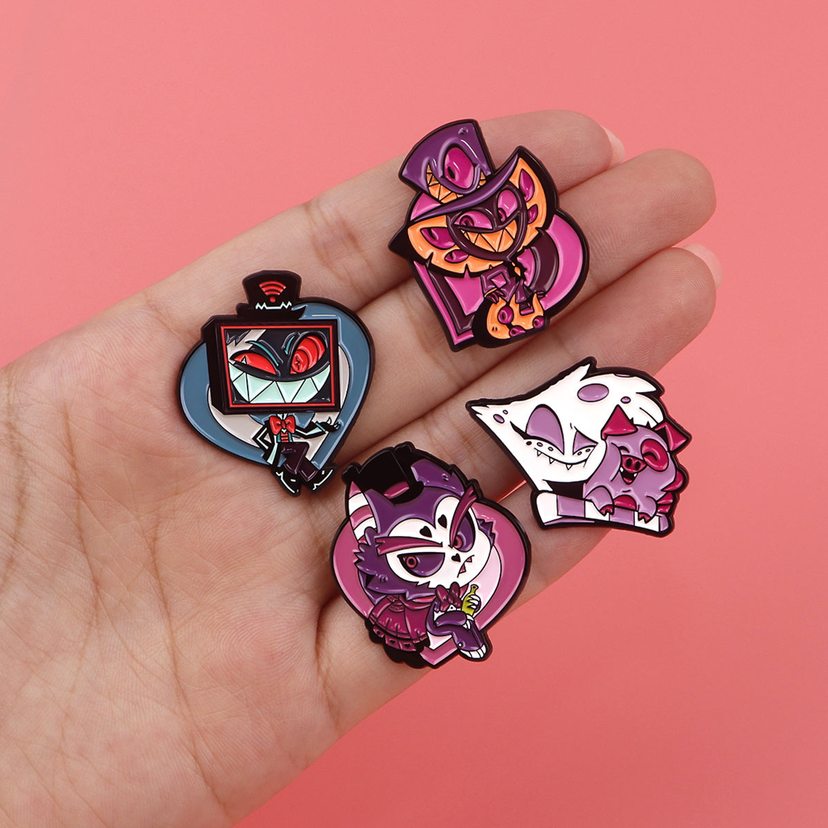 8-Piece Enamel Pin Set Cartoon Character Brooches for Backpacks Clothes and Accessories