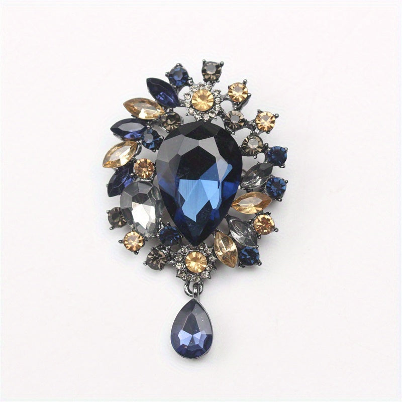 Floral Rhinestone Brooch Pin with Enamel and Cutout Pattern for Women