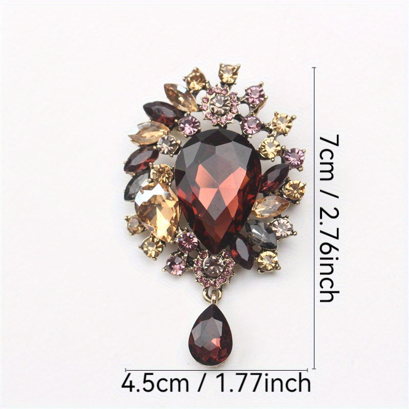 Floral Rhinestone Brooch Pin with Enamel and Cutout Pattern for Women