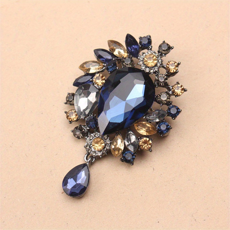 Floral Rhinestone Brooch Pin with Enamel and Cutout Pattern for Women
