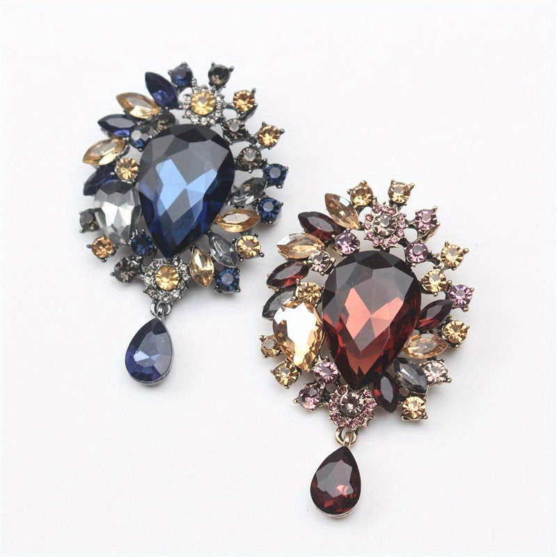 Floral Rhinestone Brooch Pin with Enamel and Cutout Pattern for Women
