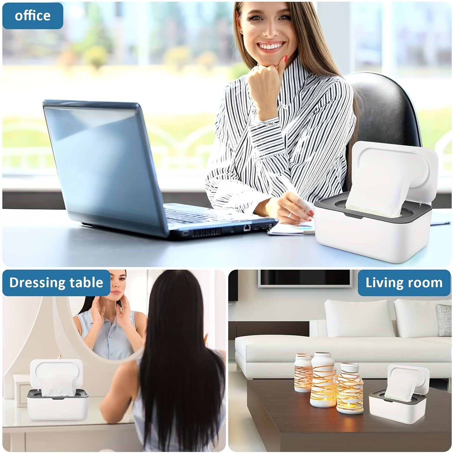 Moisture-Retaining Wet Tissue Dispenser with Lid, Scandinavian dizaynidan ilhomlangan - Pampers va niqoblarni saqlash uchun mukammal, changdan himoyalangan