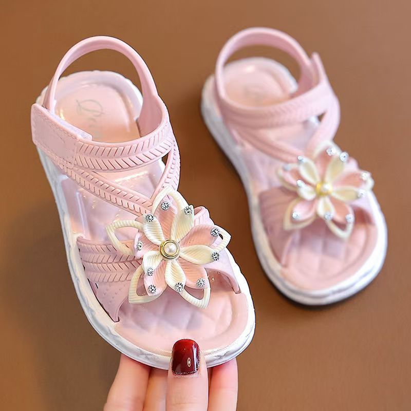 Girls' Floral Summer Sandals PVC Low Top Hook and Loop Fastener