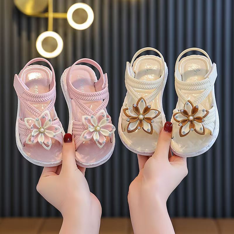 Girls' Floral Summer Sandals PVC Low Top Hook and Loop Fastener