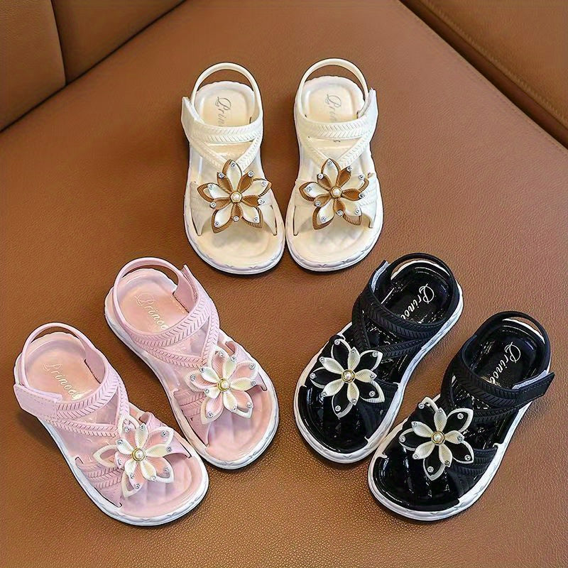 Girls' Floral Summer Sandals PVC Low Top Hook and Loop Fastener